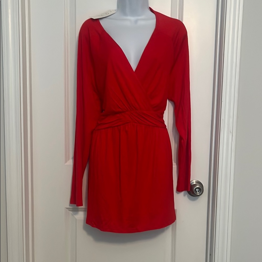 Chic Red V-Neck Dolman Sleeve Sheath Top